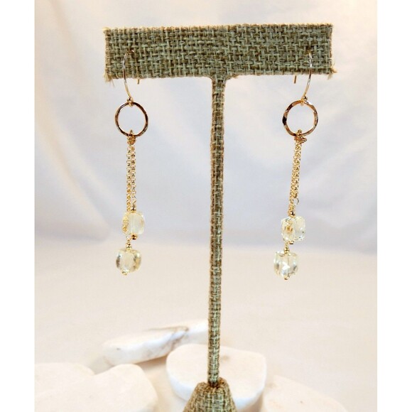 Yellow Quartz Cube Gemstone 14k Yellow Gold Fill Drop Earrings OOAK - Picture 7 of 7